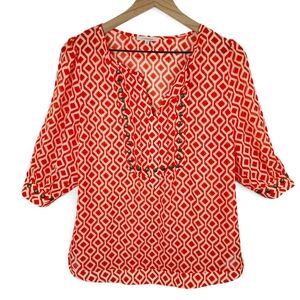 41 Hawthorn Women's Orange Moni Geo Print Stud Accent Blouse Size L NWT